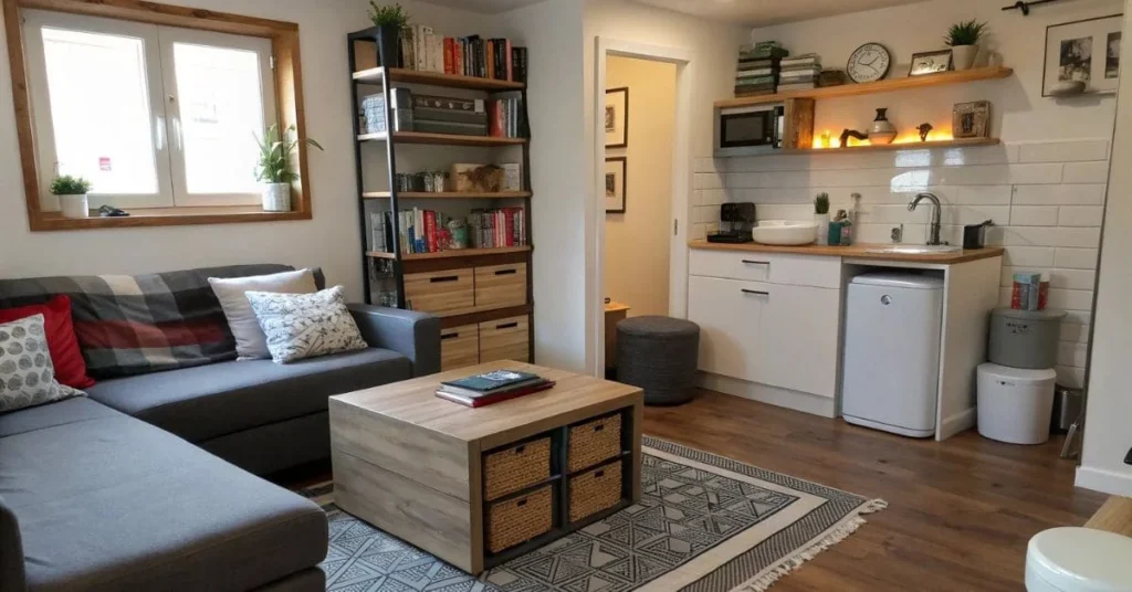 25 small space storage ideas to maximize apartment organization with IKEA Kallax, storage ottoman, vacuum-sealed bags, tension rods, and cable management for a decluttered tiny home.