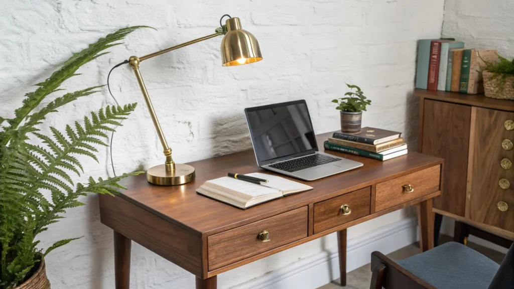 Home Office Vintage Desk + Smart Lamp Integration